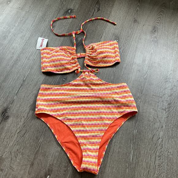 NWT‎ aerie Orange Yellow Monokini One Piece Bikini Large - Picture 2 of 7